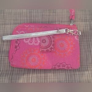 Thirty-One Pink and Orange Floral Wristlet